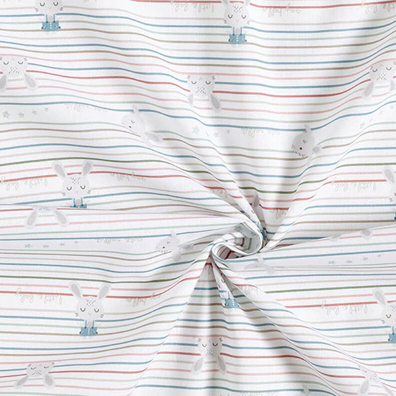 popeline di cotone bio Baby coniglietto e righe – bianco,  image number 3