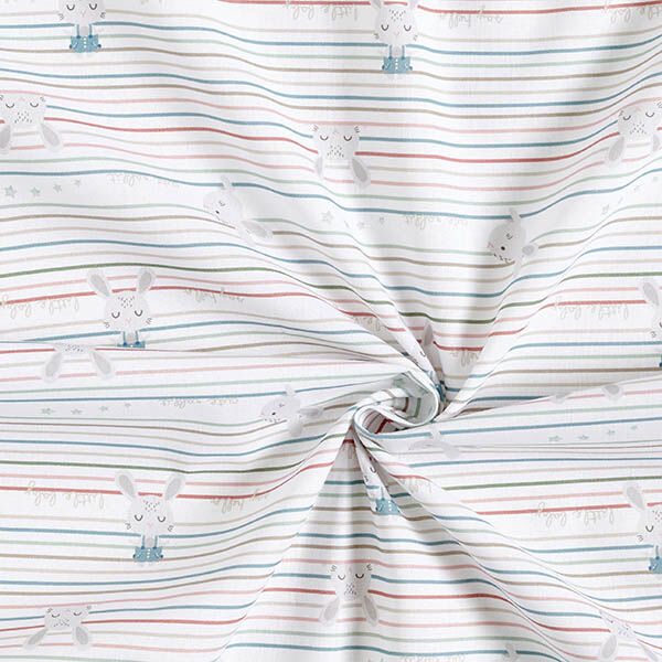 popeline di cotone bio Baby coniglietto e righe – bianco,  image number 3