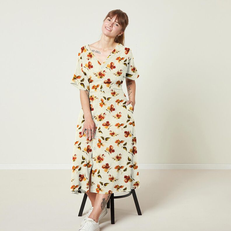 misto lino viscosa fiori acquerello – naturale/terracotta,  image number 5