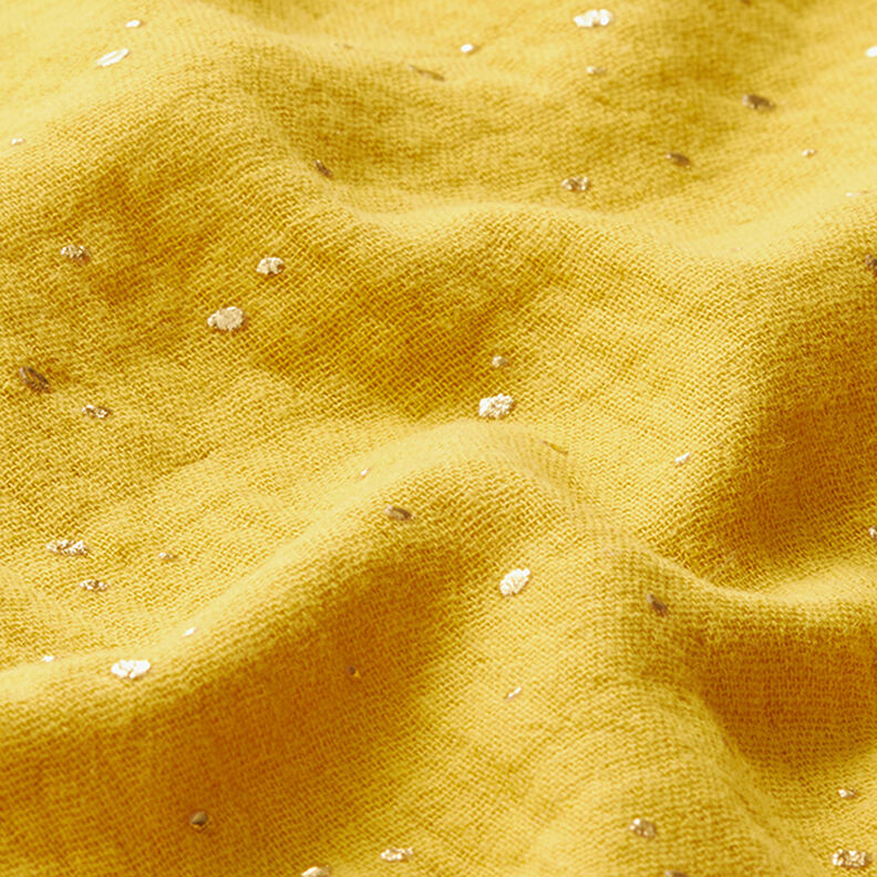 mussola di cotone, macchie dorate sparse – curry/oro,  image number 2
