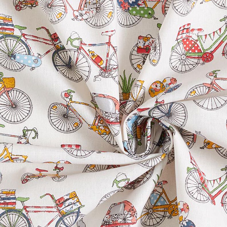 Tessuto in cotone Cretonne Biciclette retrò – bianco lana,  image number 3