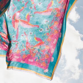 Pannello Pareo da spiaggia con pavoni e fiori – azzurro/rosa fucsia acceso, 