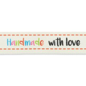 nastro handmade with love [ 15 mm ] – bianco lana/marrone, 