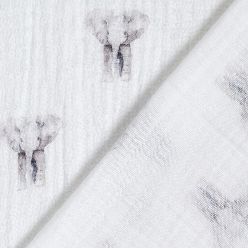 GOTS mussolina / tessuto doppio increspato Elefante stampa digitale – bianco,  image number 4