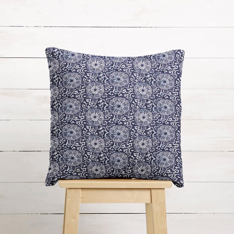 tessuto in cotone cretonne Mandala floreale – bianco/blu notte,  image number 7