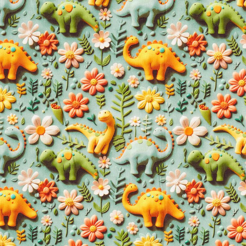popeline di cotone Dinosauri di argilla stampa digitale – canna palustre,  image number 1