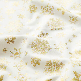 tessuto in cotone popeline Cristalli di neve – bianco lana/oro, 