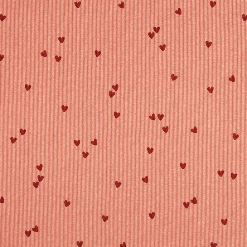 jersey a coste cuori sparsi | Poppy Fabrics – salmone/rosso scuro, image number 1