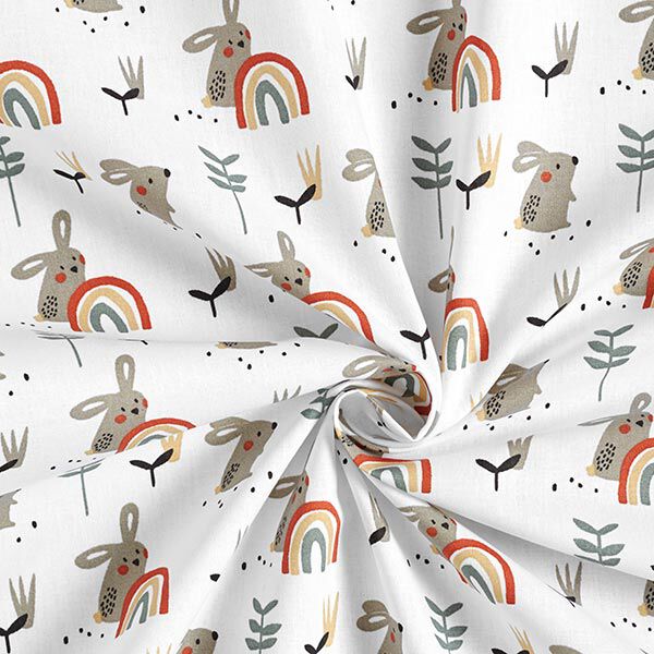 tessuti in cotone cretonne coniglio e arcobaleno – bianco/talpa, image number 3