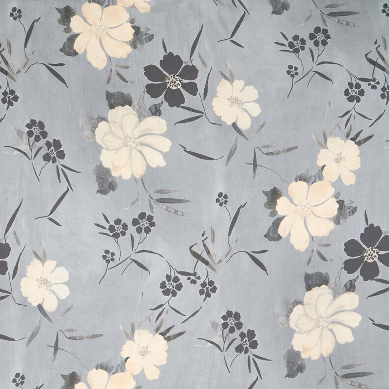 Tessuto viscosa con fiori ad acquerello – grigio,  image number 1