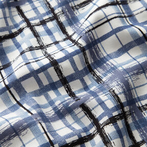 Misto lino-viscosa con quadri astratti – bianco/blu acciaio, 