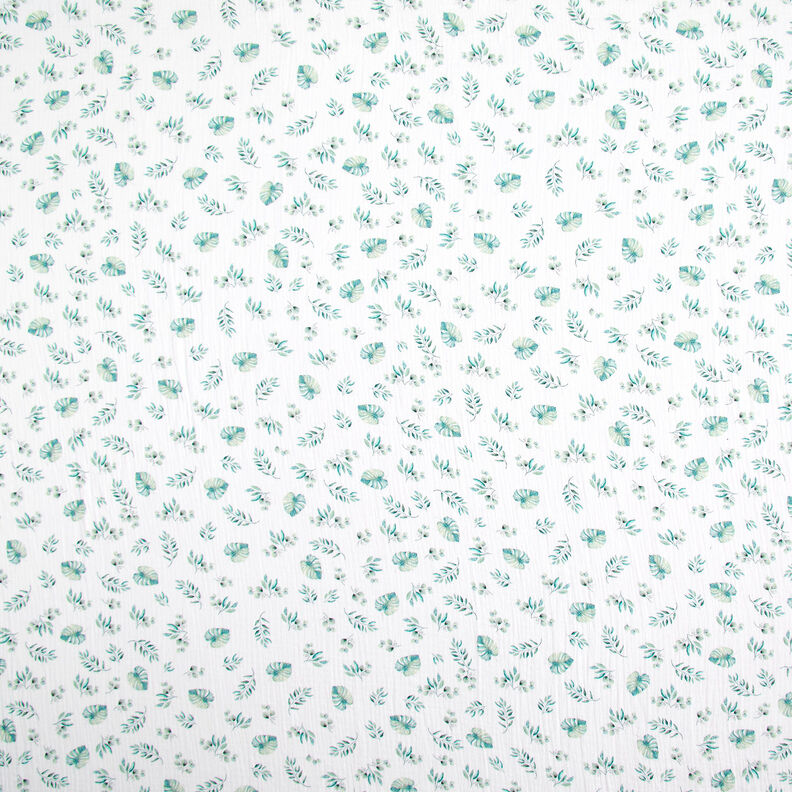 GOTS mussolina / tessuto doppio increspato Foglie della giungla | by Poppy – bianco/menta chiaro,  image number 1