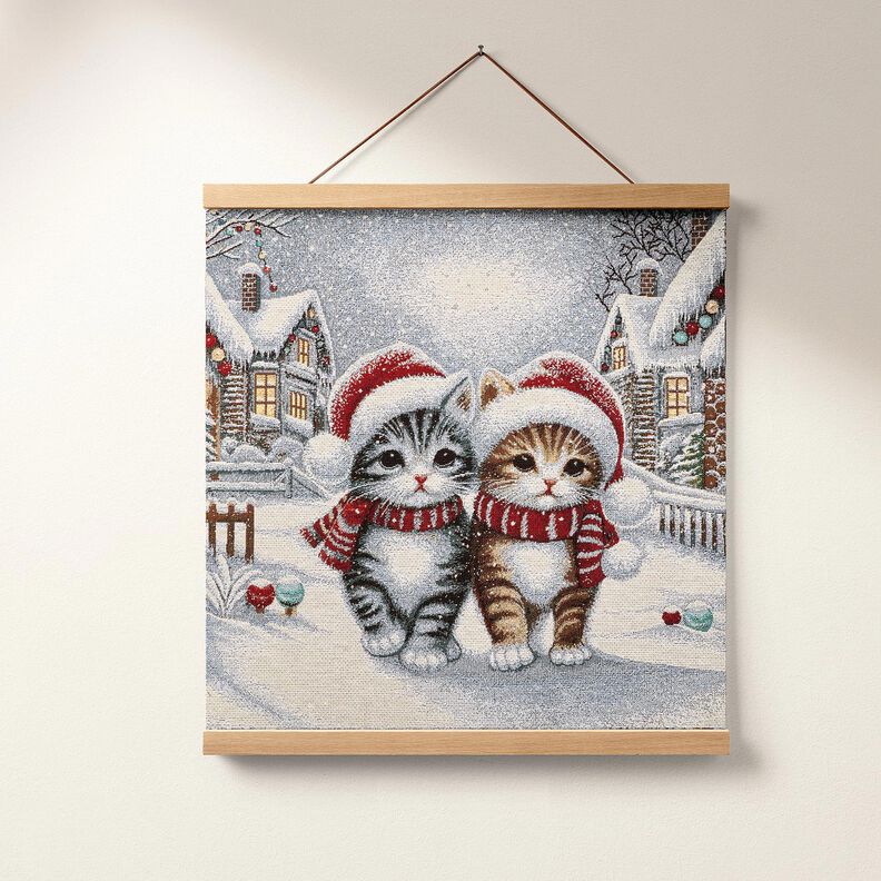 taglio di tessuto arredo gobelin Gatti natalizi – azzurro/rosso carminio,  image number 6