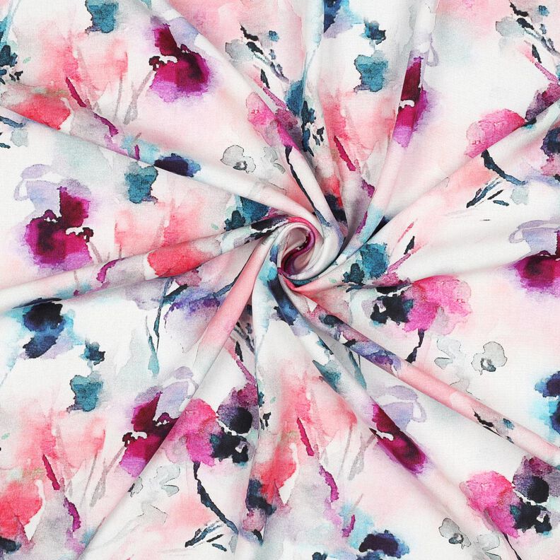 Tessuto di viscosa Acquarello di fiori astratti in stampa digitale – rosa chiaro/turchese,  image number 3