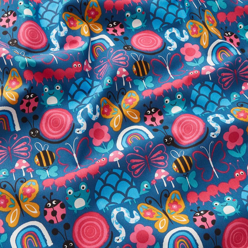 tessuto in cotone cretonne Farfalle e api – blu oceano/rosa fucsia acceso,  image number 2