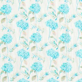 Misto lino con delicate ortensie – avorio/turchese chiaro, 