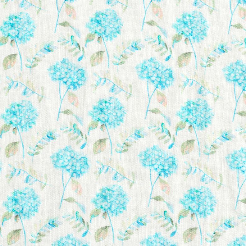 Misto lino con delicate ortensie – avorio/turchese chiaro,  image number 1