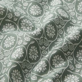 tessuto in cotone cretonne Fiori e tralci – canna palustre/bianco, 