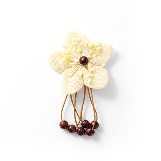 applicazione fiore di stoffa con perline in legno – giallo chiaro/marrone, 