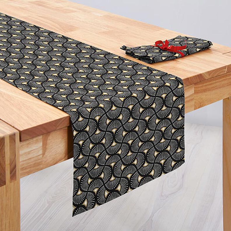 tessuto arredo Jacquard piccoli ventagli – nero/oro,  image number 10