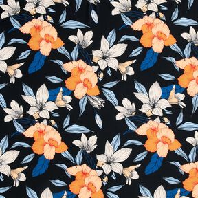 tessuto per costumi da bagno Grandi fiori di ibisco – nero-azzurro/albicocca, 