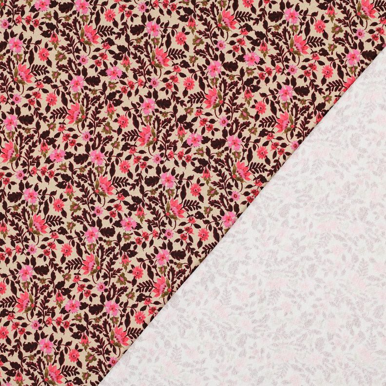 French terry, felpa estiva piccoli fiori stampa digitale – anacardo/rosa fucsia acceso,  image number 4