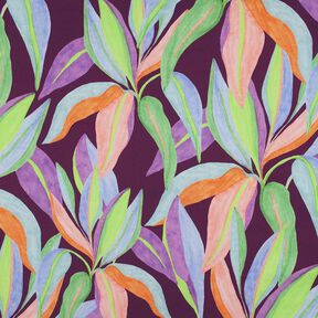 satin di cotone Foglie in stampa digitale | Poppy Fabrics – melanzana/verde chiaro, 