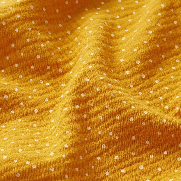 mussolina / tessuto doppio increspato piccoli pois – giallo curry/bianco,  image number 2