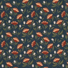 tessuto in cotone popeline Fiori delicati – nero-azzurro/terracotta, 