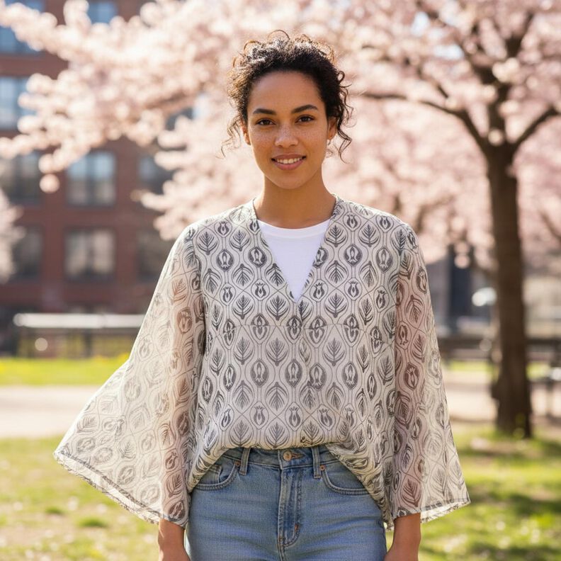 Motivo art deco in chiffon &ndash; nero/bianco,  image number 6