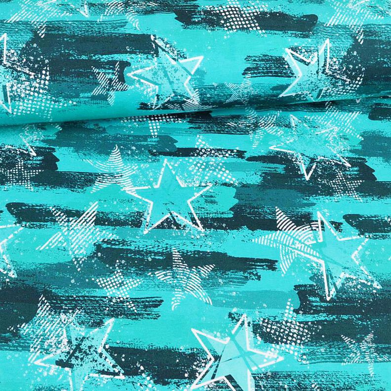 French terry, felpa estiva Variazioni di stelle | Glitzerpüppi – azzurro,  image number 2