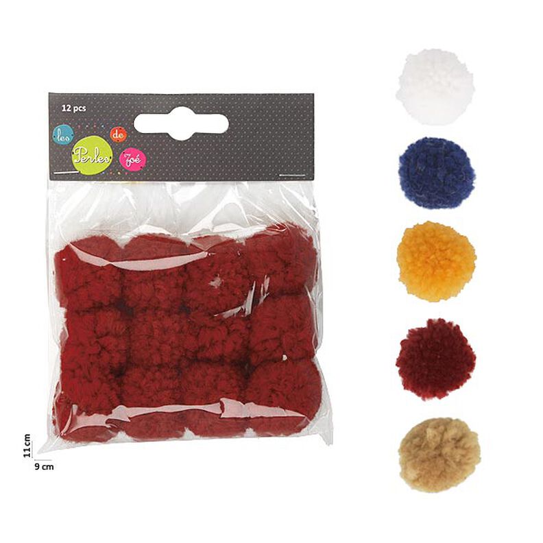 Set di pompon [ 12 pezzo/i / Ø25 mm  ] – rosso Bordeaux,  image number 2