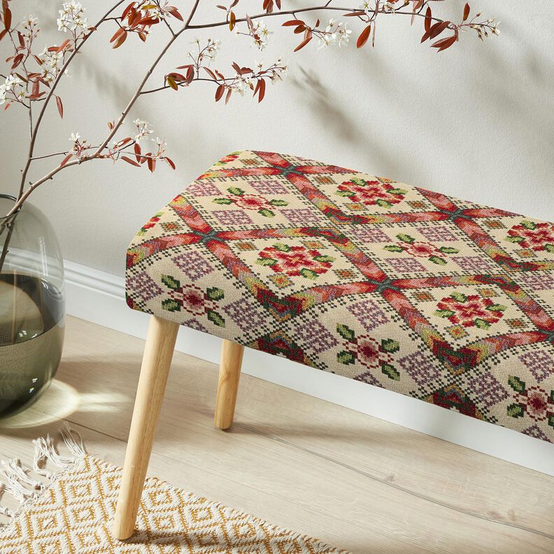 tessuto arredo gobelin Punto croce – beige chiaro/rosso carminio, image number 5