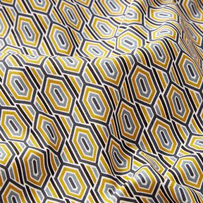 tessuto in cotone cretonne motivo rétro con esagoni – blu marino/giallo ocra, 