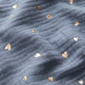 mussolina / tessuto doppio increspato Cuori stampa laminata | by Poppy grigio blu/oro effetto, 