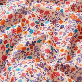 tessuto in cotone popeline Fiorellini colorati – beige chiaro/lavanda, 