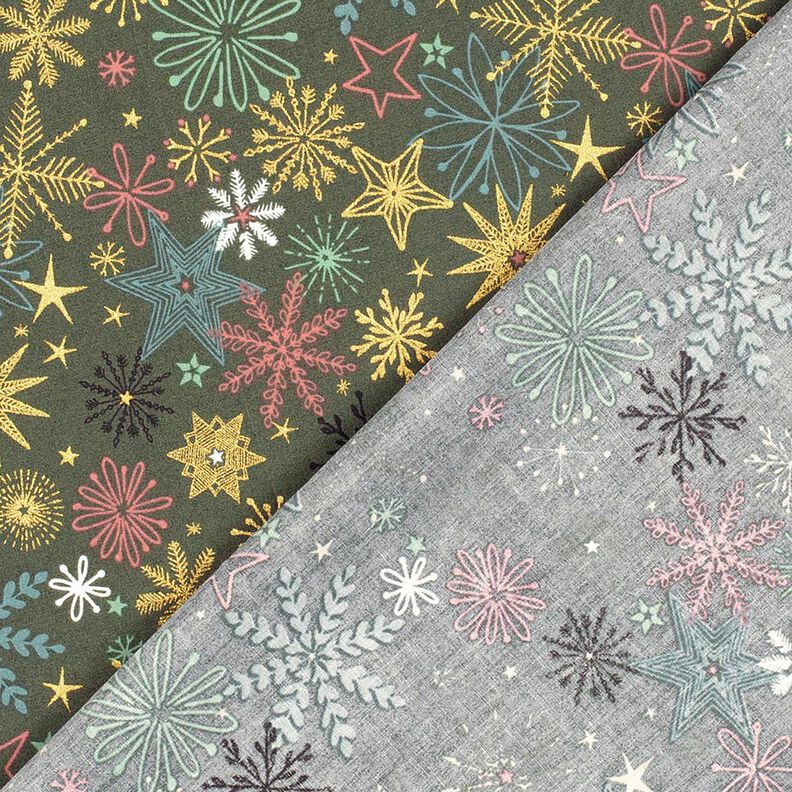 tessuto in cotone popeline Mix di stelle – pino scuro/oro, image number 4