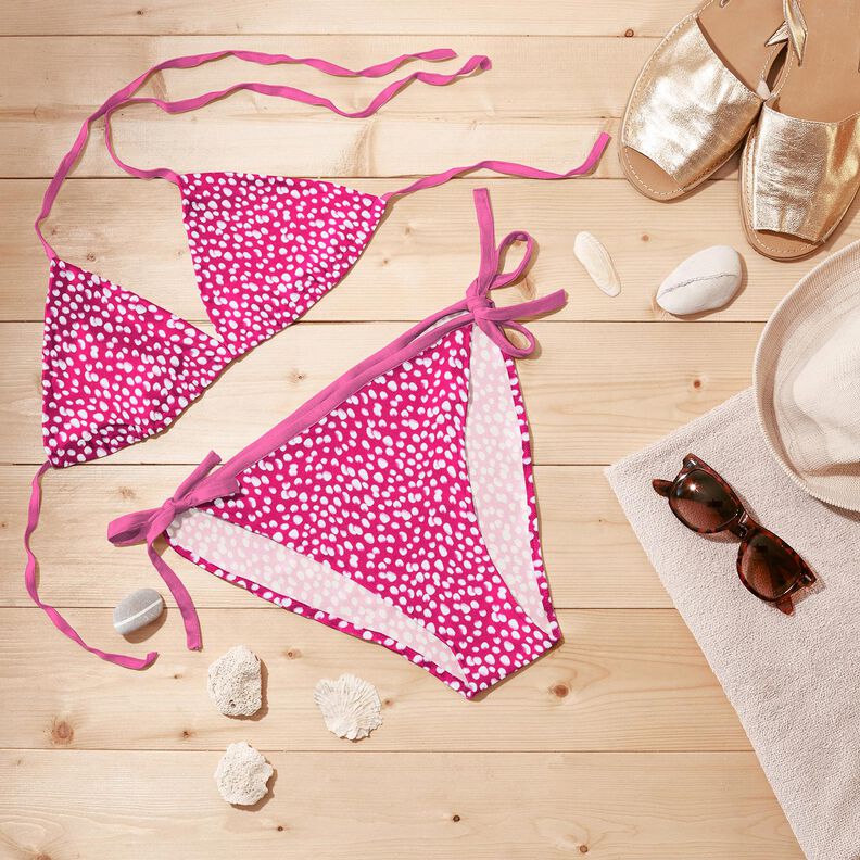 Tessuto per costumi da bagno a mini pois – rosa fucsia acceso/bianco,  image number 6