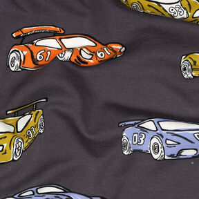 French terry, felpa estiva Automobili da corsa | Poppy Fabrics – grigio, 