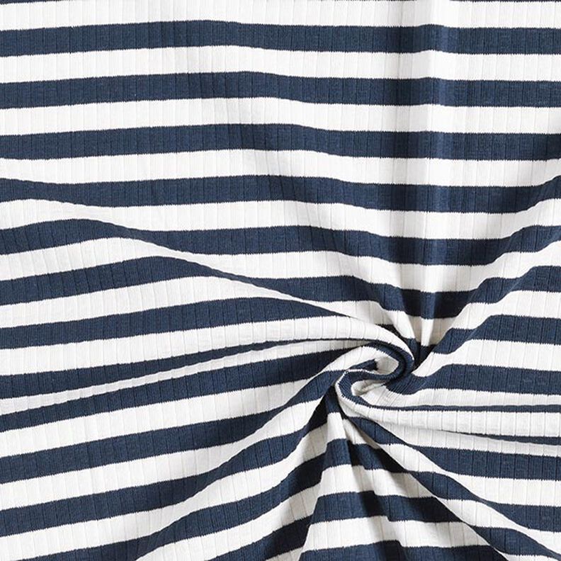jersey a coste Righe trasversali tinte in filo – bianco lana/blu marino | Resto 100cm,  image number 3