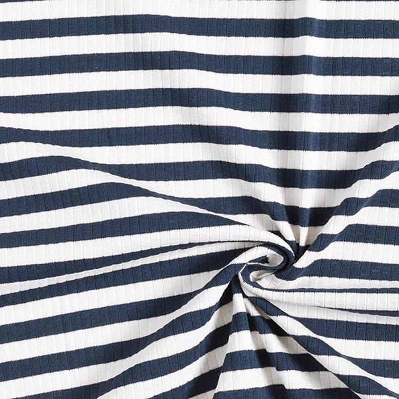 jersey a coste Righe trasversali tinte in filo – bianco lana/blu marino,  image number 3