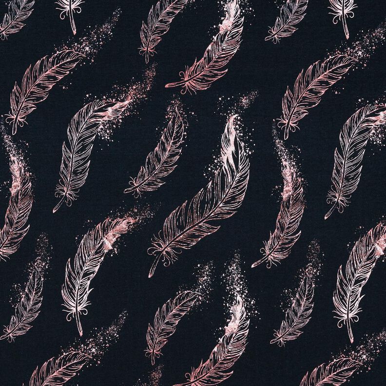 jersey di cotone Piume d'oro | Glitzerpüppi – nero-azzurro/rosa antico scuro,  image number 1