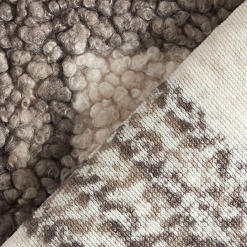 tessuto in maglia, bouclé, quadri – bianco lana/marrone chiaro,  image number 4