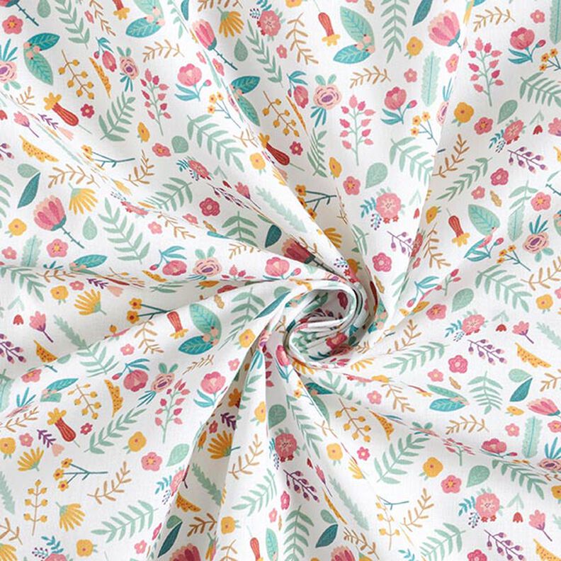 tessuto in cotone percallepiccoli fiori e foglie – rosa/giallo,  image number 3