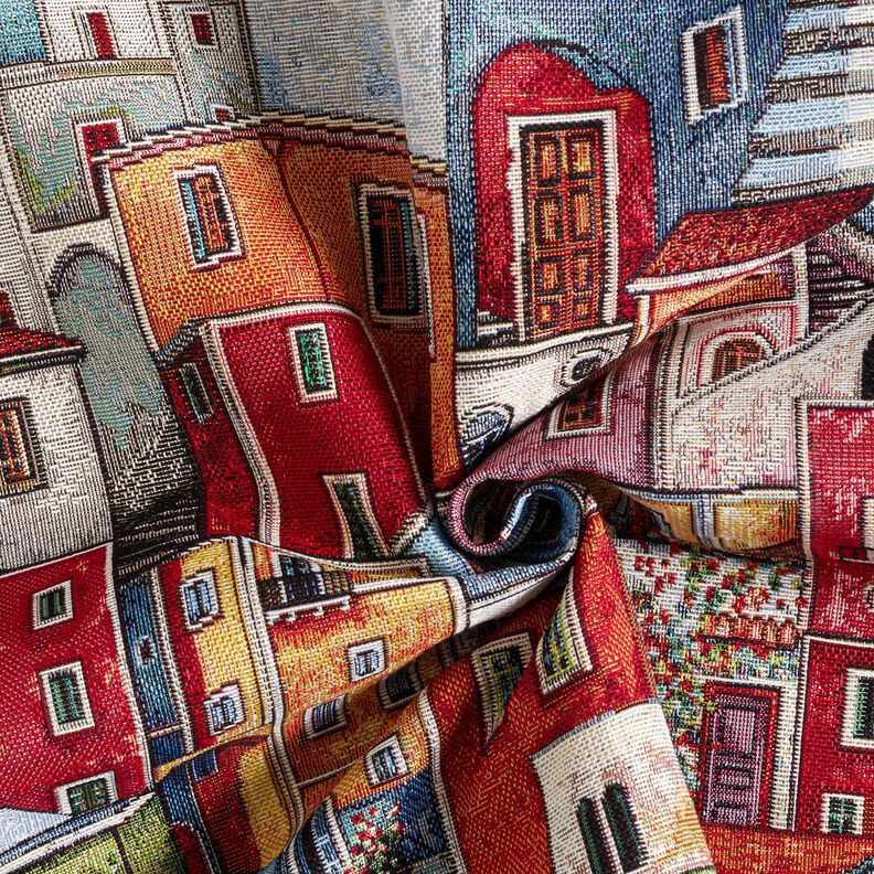 tessuto arredo gobelin Piccola città variopinta – rosso carminio/blu,  image number 3