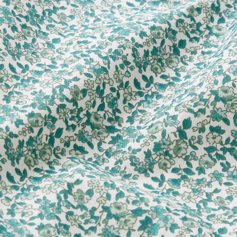 tessuto in cotone cretonne Numerosi fiori – petrolio/bianco,  image number 2