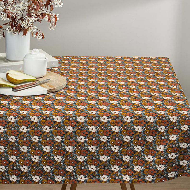 tessuto in cotone cretonne Fiori retró – caramello, image number 7