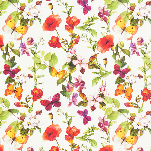 Tessuti da esterni canvas Fiori e farfalle – bianco/lillà, image number 1