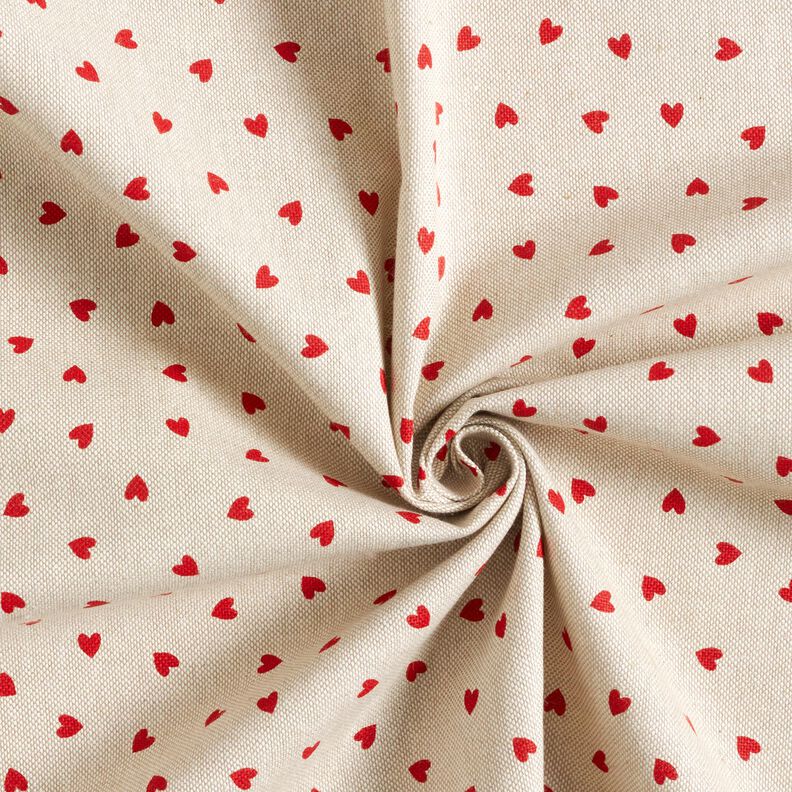 tessuto arredo mezzo panama Mini cuori sparsi – naturale/rosso,  image number 3
