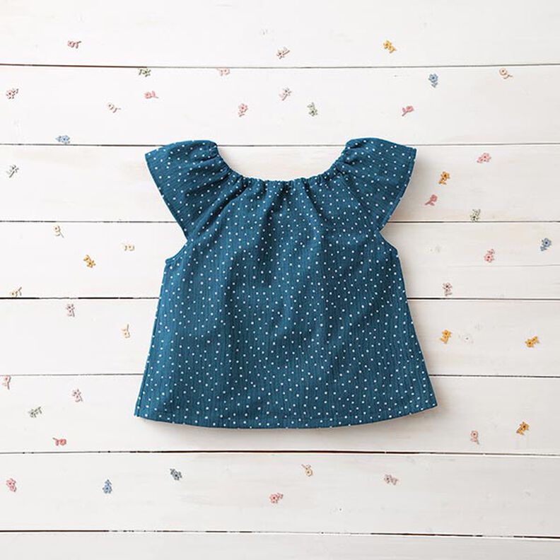mussolina / tessuto doppio increspato piccoli pois – colore blu jeans/bianco,  image number 6